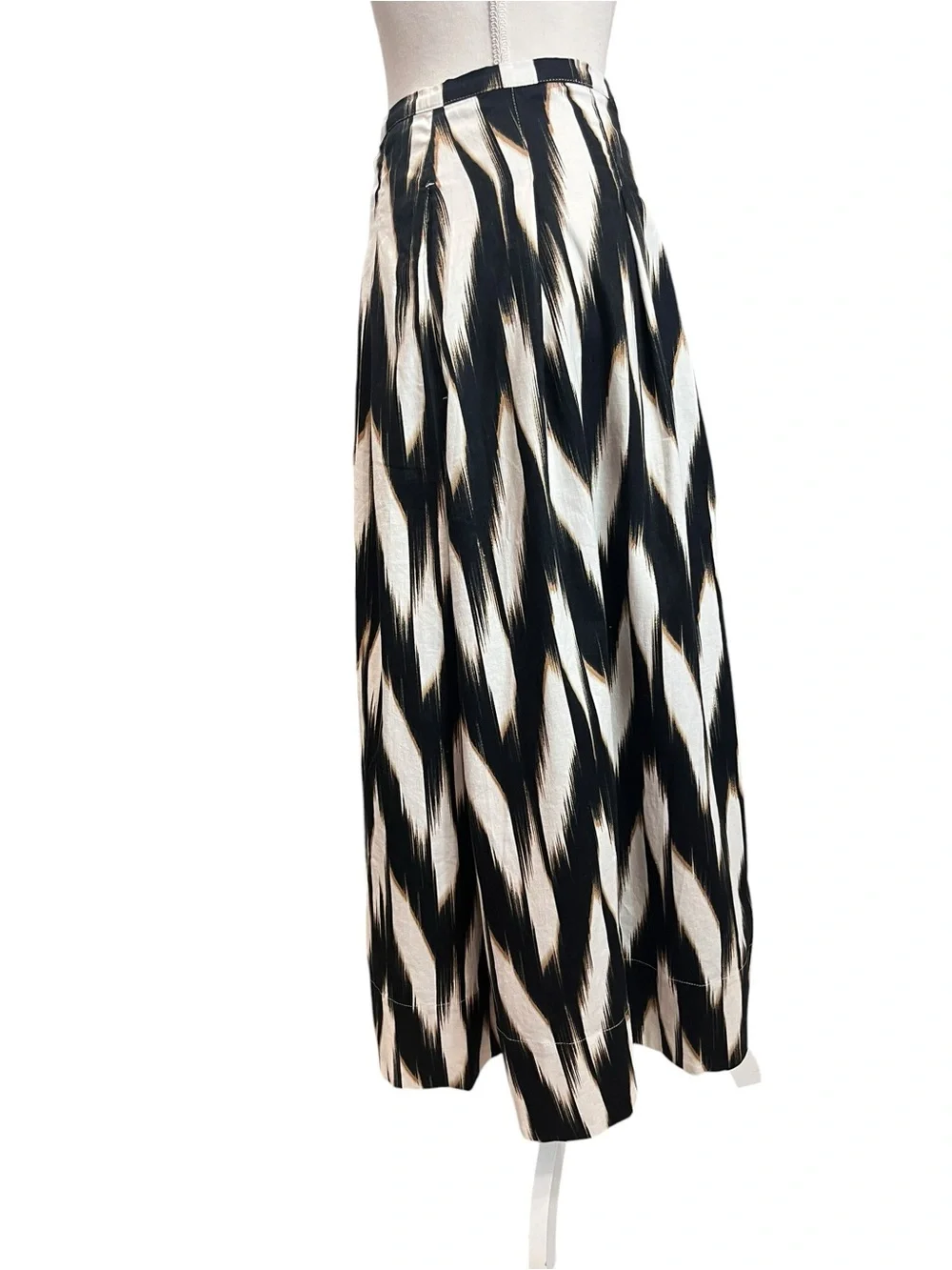 Banana Republic Linen Blend Pleated Ikat Print Midi Skirt Size 14 NWOT